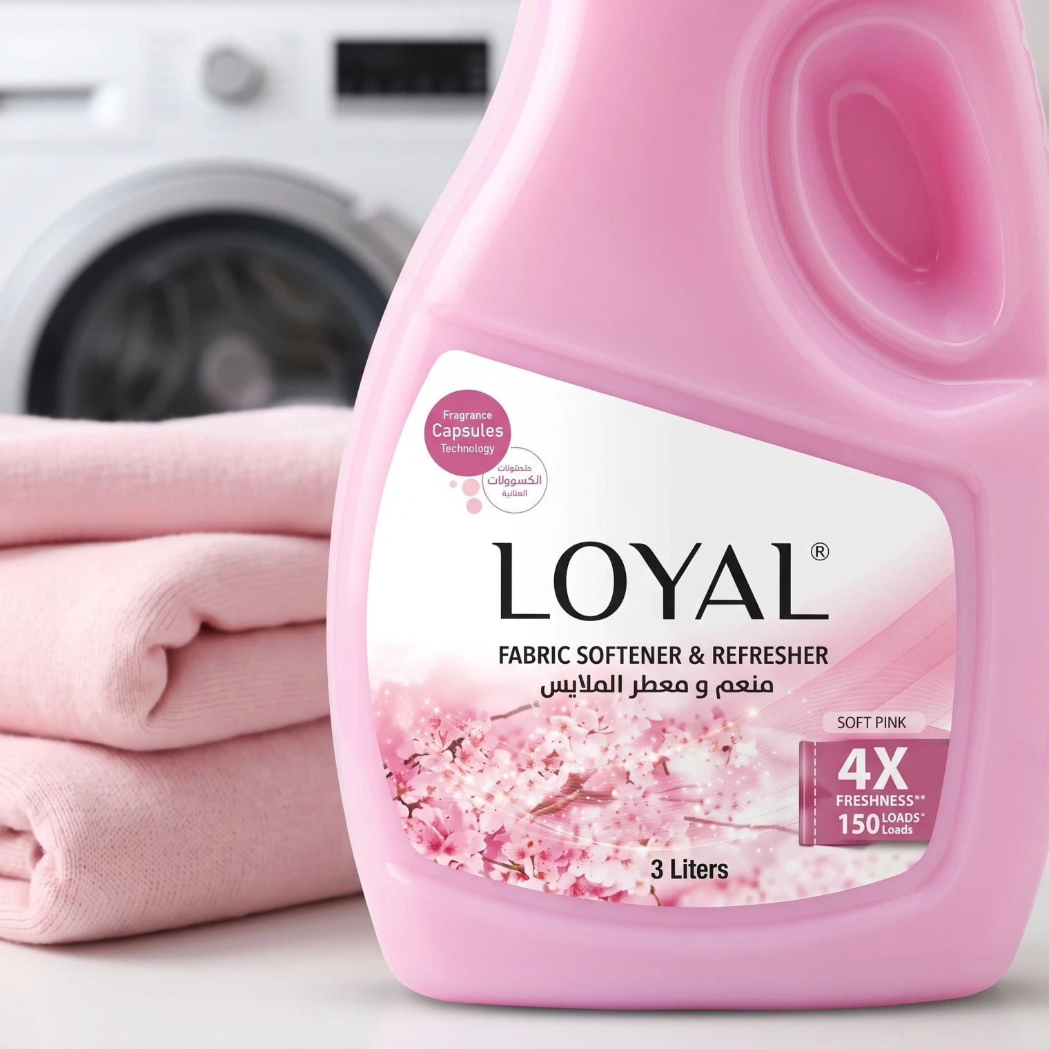 LOYAL Fabric Softener & Refresher – Soft Pink, 3 Liters | Fragrance Capsules Technology | 4X Freshness | 150 Loads