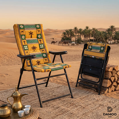 Jiham Portable Folding Leisure Camping Chair – 92 x 59 x 70 cm | Traditional Sadu-Style Camel and Palm Pattern | Armchair with Armrests