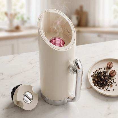 MAHRA Cream vaccum flask 0.8 Liter – Plastic Body | Steel Handle and Base | Leak Proof Tea and Coffee Flask