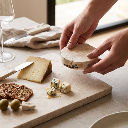 Natural Travertine Stone Serving Tray with Round Handles – 46 x 21 x 4 cm | Rectangular Tabletop Serving Board
