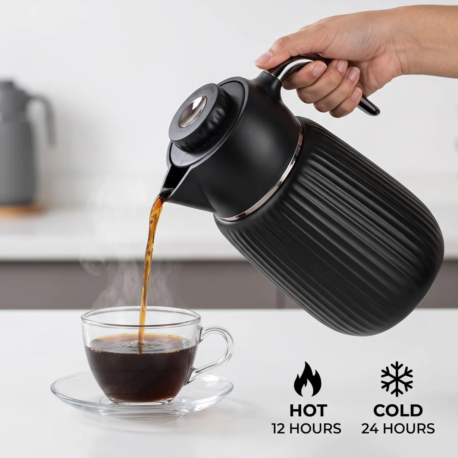 BAYTIX Vacuum Flask 1.0 Liter – Black Insulated Beverage Carafe | Leak Proof, Keeps Drinks Hot or Cold