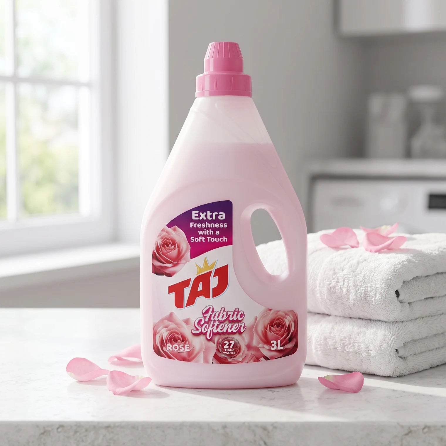 Taj Fabric Softener Rose – 3 Liters | Extra Freshness with a Soft Touch | 27 Washes