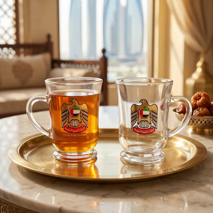 UAE National Glass Tea Cups Set – 6 Pieces with United Arab Emirates Symbol