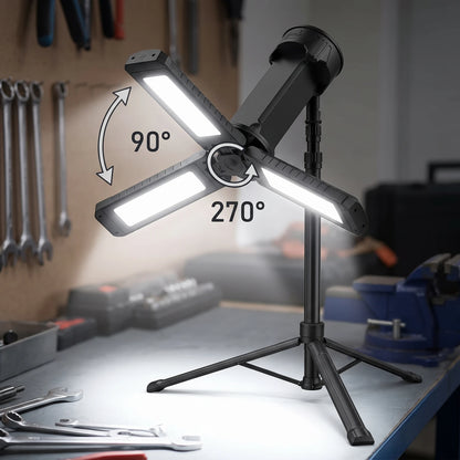 Collapsible Super Bright Work light - D78 | Black LED Work Light with Adjustable 270°/90° Head and Long Pole for Flexible Positioning