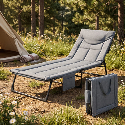 Jiham Foldable outdoor camping Bed – Grey 190cm Folding Cot | Adjustable Reclining Backrest, Metal Frame, Linen-weave or Plain Fabric - Linen-weave - Image 3
