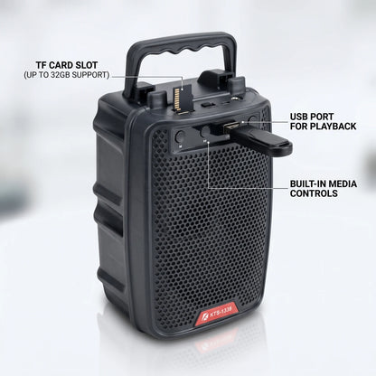 KBroad Wireless Speaker KTS-1338 – Portable Audio Speaker with Carrying Handle, USB Port, TF Card Slot, Media Controls and Orange Accent