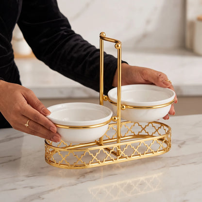 Pilsco Stainless Steel, ceramic white and golden Double Ladle Holder – Vertical Spoon Rest, Two Ceramic Areas, 19 x 11 x 22 cm Kitchen Stand - Design-1 - Image 4