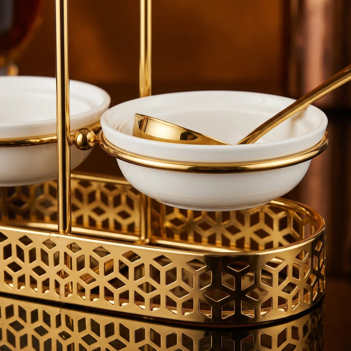 Pilsco Stainless Steel, ceramic white and golden Double Ladle Holder – Vertical Spoon Rest, Two Ceramic Areas, 19 x 11 x 22 cm Kitchen Stand - Design-2 - Image 4