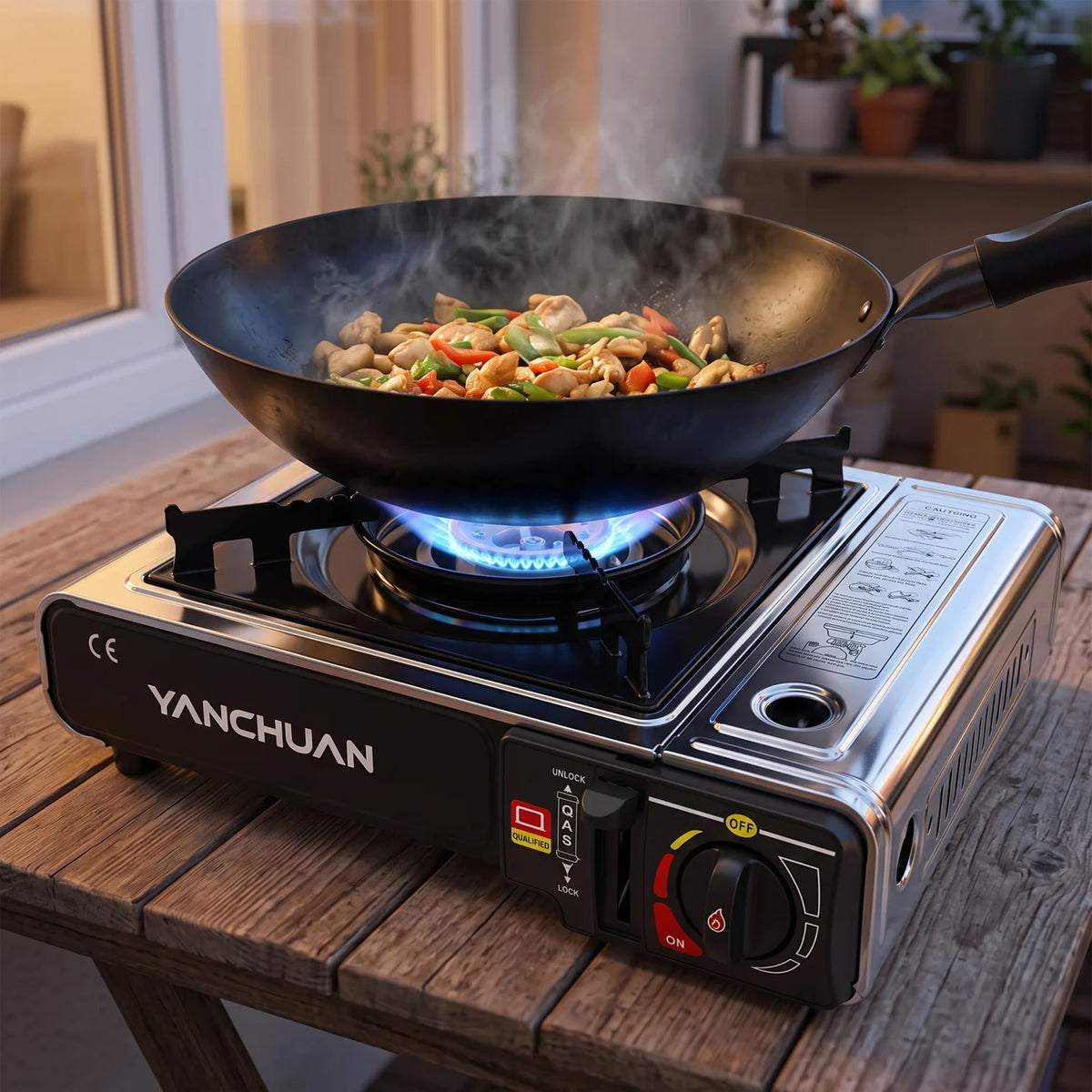 YANCHUAN Portable Gas Stove BDZ-155-A – High Heat Output, Single-Burner Black Cooktop with Rotary Control