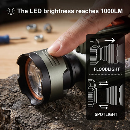 Haoerliang Multifunctional Portable Searchlight HEL-580 – LED Flashlight Torch | Telescopic Focusing | 23 cm Long | Black, Green & Orange