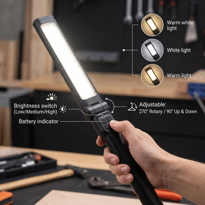 Collapsible Super Bright Work light - D78 | Black LED Work Light with Adjustable 270°/90° Head and Long Pole for Flexible Positioning