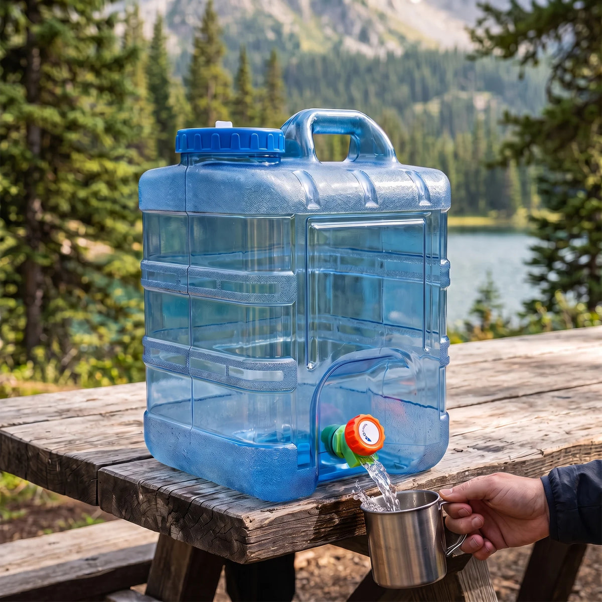 Portable Camping Water Container with Tap – 20 Liters or 24 Liters Blue Plastic Jerry Can with Carry Handle and Screw-On Lid - 20 Liters - Image 4
