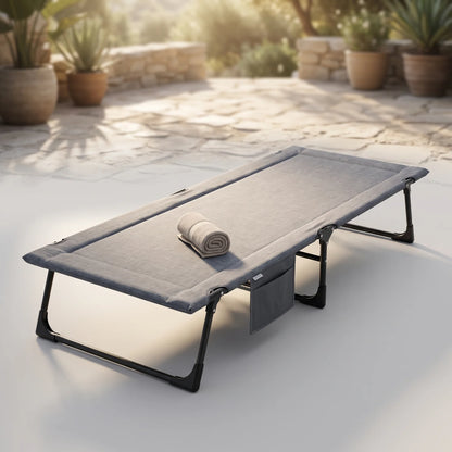 Jiham Foldable outdoor camping Bed – Grey 190cm Folding Cot | Adjustable Reclining Backrest, Metal Frame, Linen-weave or Plain Fabric - Linen-weave - Image 4