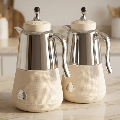 LALOZA 2-Piece Cream Textured - Silver Premium Vacuum Flask Set – 1.0L Each | Leak Proof, Hot & Cold Insulation