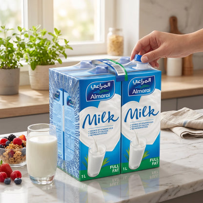 Almarai Full Fat Milk 4 x 1L Pack | Source of Vitamins A & D and Calcium | No Preservatives