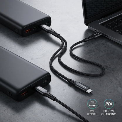 MPBLBERRI Type-C to Type-C PD Charging Cable – 2M, 36W, Black, Braided USB-C Cable