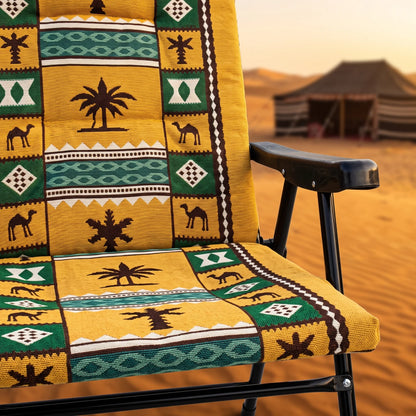 Jiham Portable Folding Leisure Camping Chair – 92 x 59 x 70 cm | Traditional Sadu-Style Camel and Palm Pattern | Armchair with Armrests
