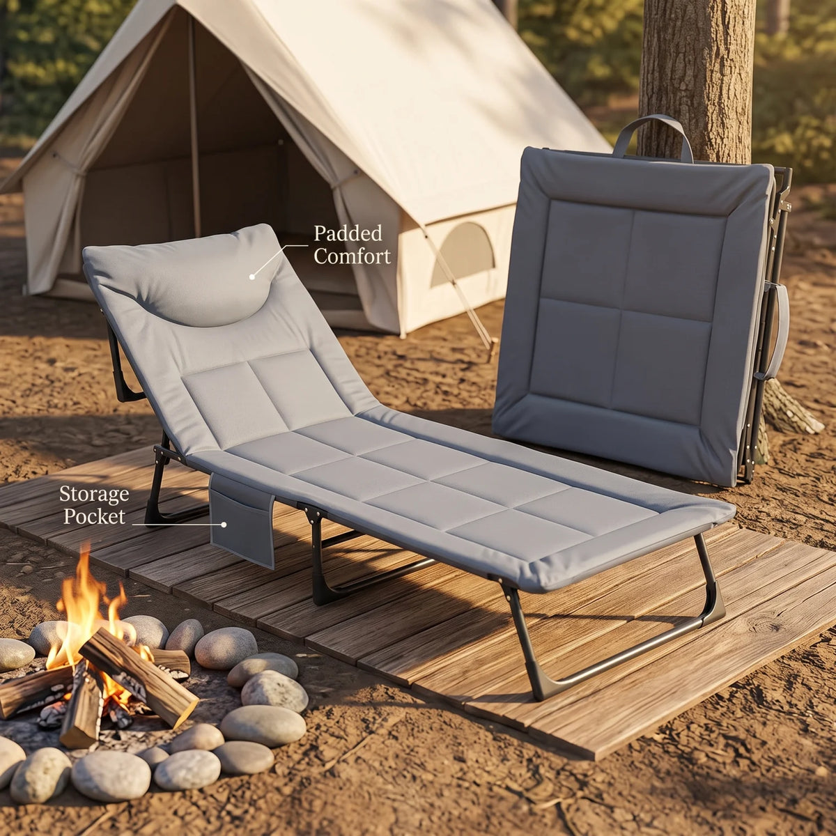 Jiham Foldable outdoor camping Bed – Grey 190cm Folding Cot | Adjustable Reclining Backrest, Metal Frame, Linen-weave or Plain Fabric - Plain - Image 4