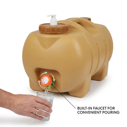 20L Portable Camping Water Container with Faucet and Pump Dispenser – Tan Molded Plastic, 31 x 29 x 42 cm for Outdoor Water Storage