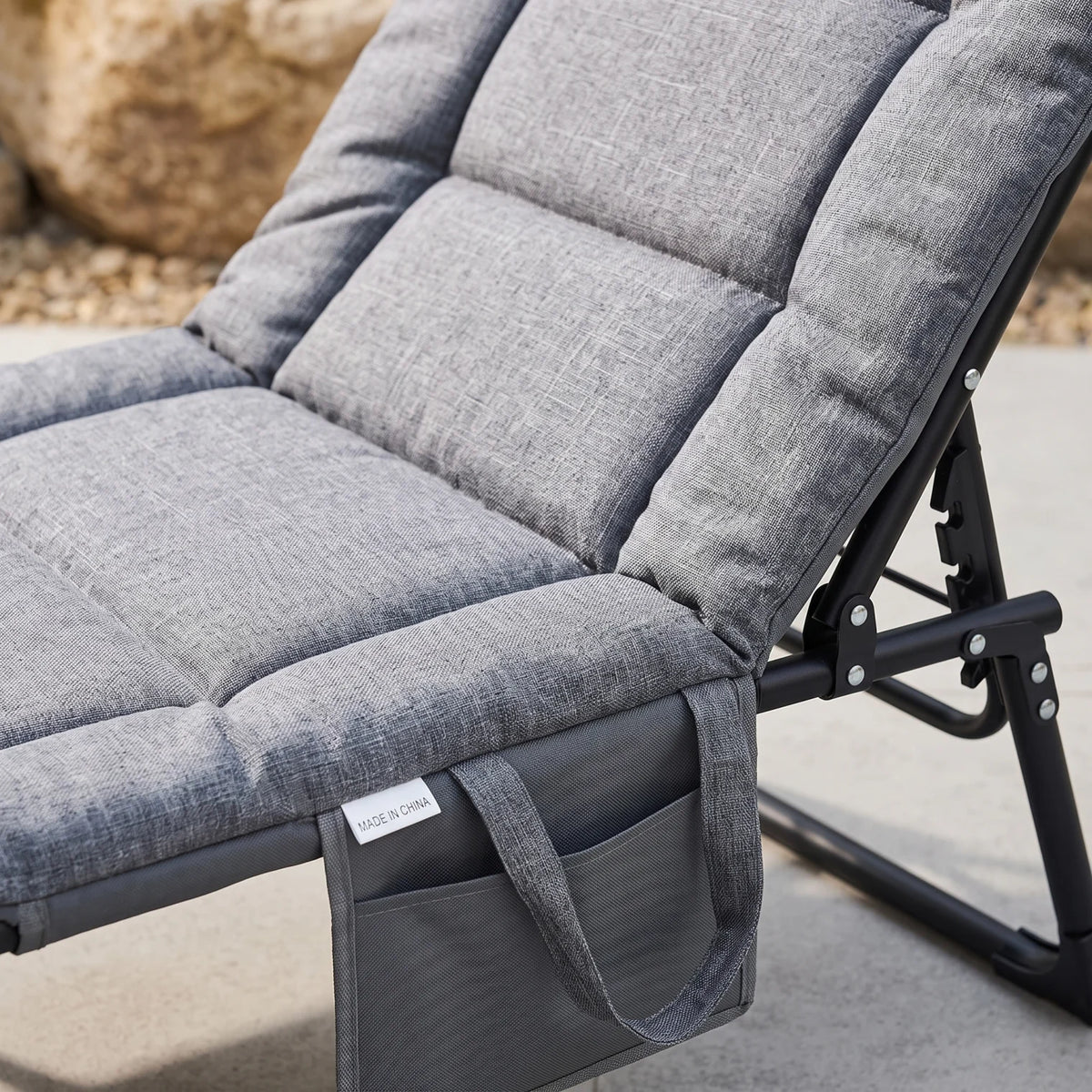 Jiham Foldable outdoor camping Bed – Grey 190cm Folding Cot | Adjustable Reclining Backrest, Metal Frame, Linen-weave or Plain Fabric - Linen-weave - Image 5