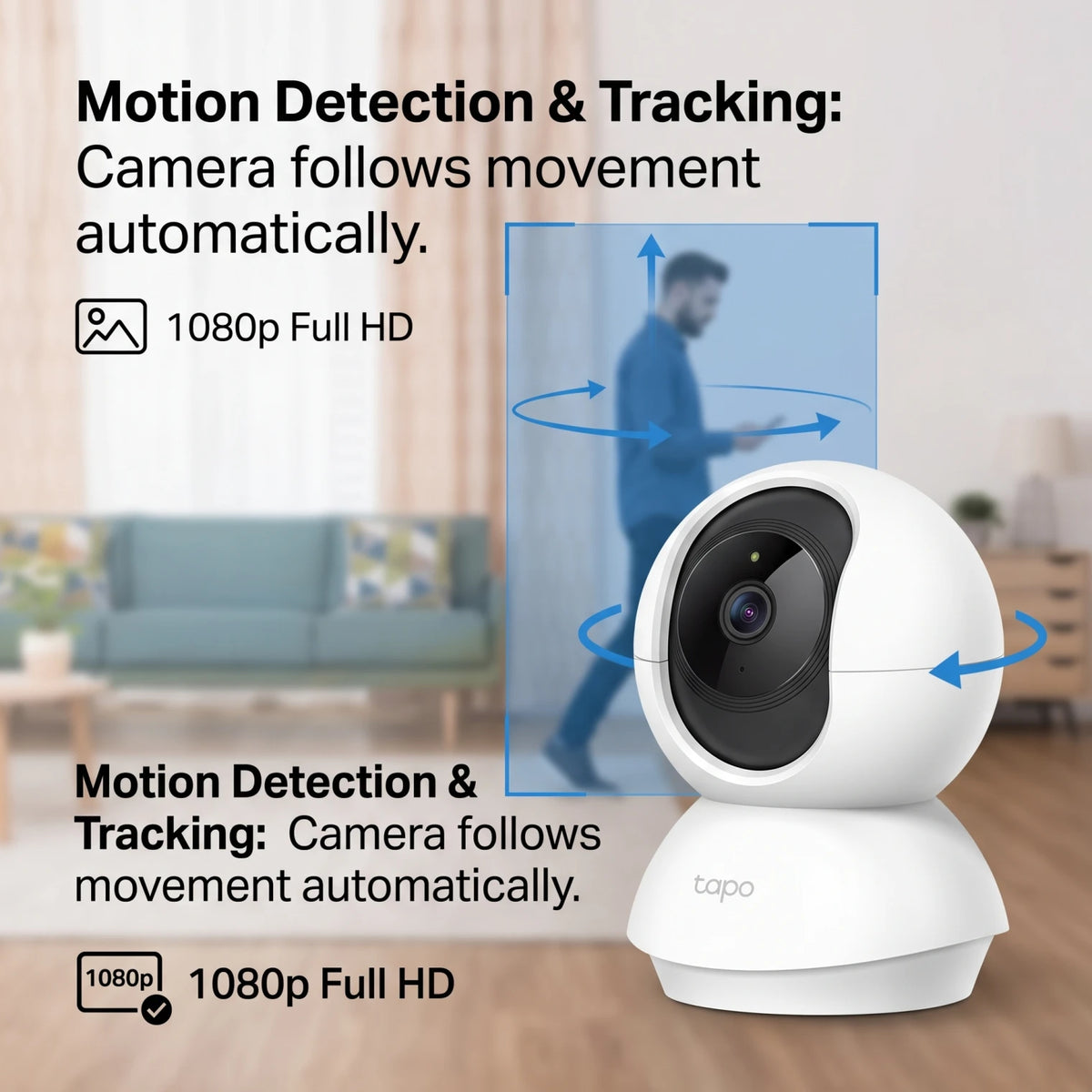 tapo Tapo C200 Pan/Tilt Home Security Wi-Fi Camera – White | 1080p Full HD | Motion Tracking | Person & Baby Crying Detection | Night Vision