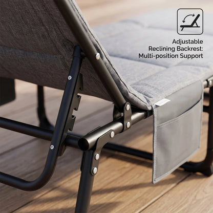Jiham Foldable outdoor camping Bed – Grey 190cm Folding Cot | Adjustable Reclining Backrest, Metal Frame, Linen-weave or Plain Fabric - Linen-weave - Image 6