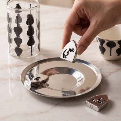 Fashion Home Elegant 18-Piece Tea and Coffee Set with Double-Wall Glass Cups, Metallic Saucers, Black Abstract Pattern and Arabic Ornaments