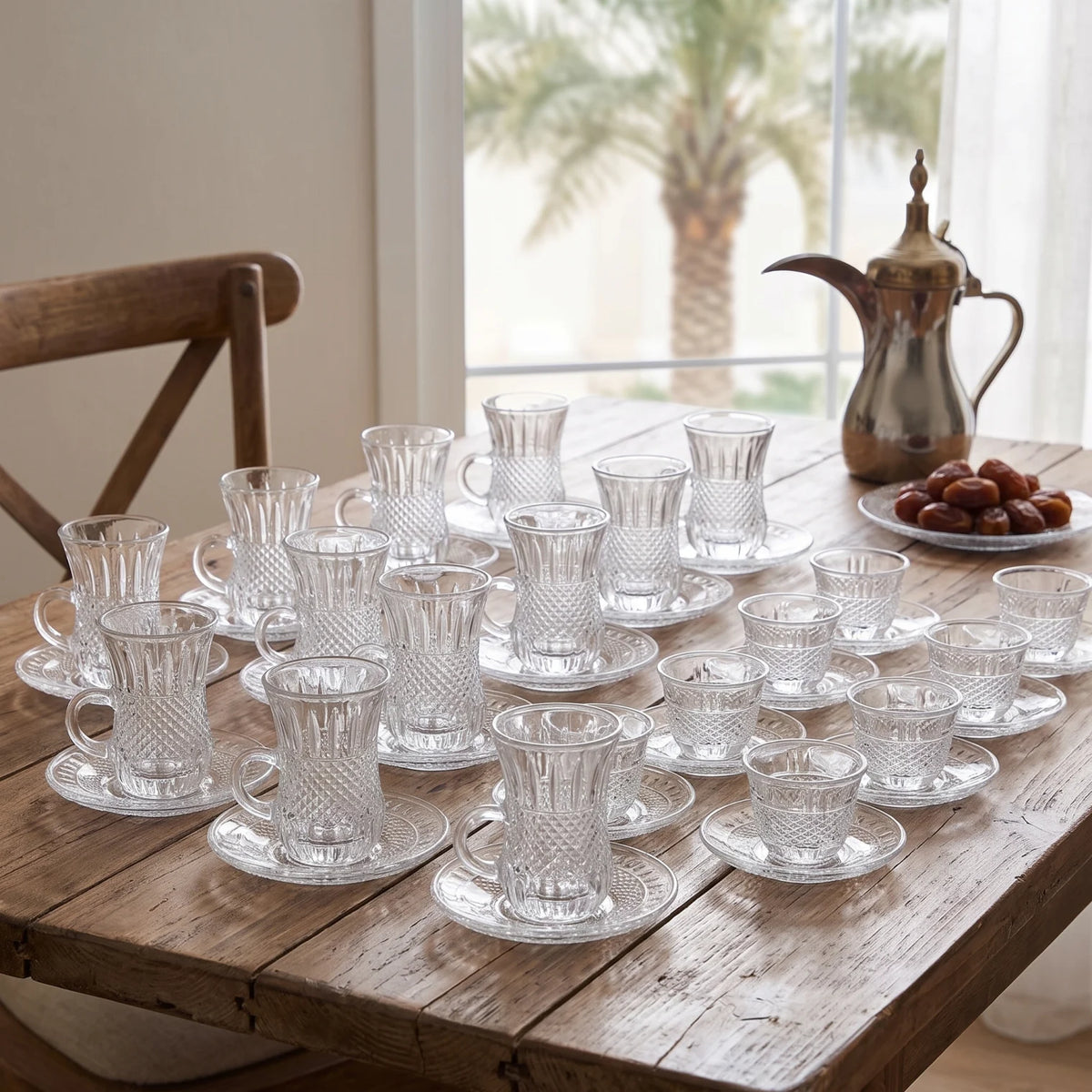 Happy ware 36 Pieces Tea and Coffee Set – 12 Glass Tea Cups, 12 Arabic Coffee Cups & 12 Glass Saucers