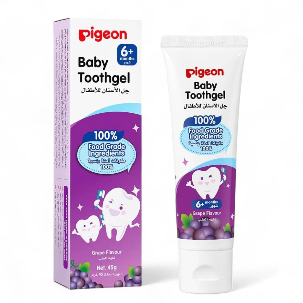 Pigeon Baby Tooth Gel 45g – Grape Flavor | 1000ppm Fluoride, Paraben-Free, Low Foaming, Safe to Swallow, Food Grade Ingredients - Damoo
