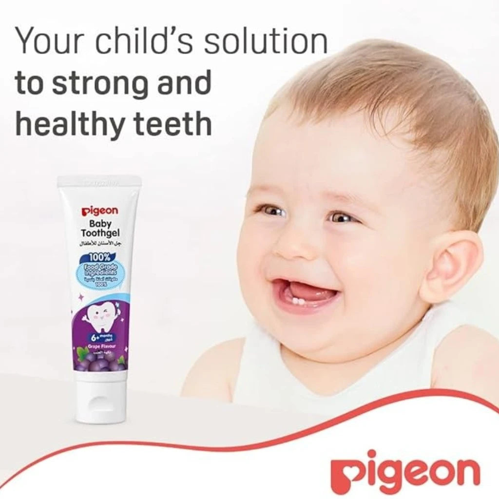 Pigeon Baby Tooth Gel 45g – Grape Flavor | 1000ppm Fluoride, Paraben-Free, Low Foaming, Safe to Swallow, Food Grade Ingredients - Damoo