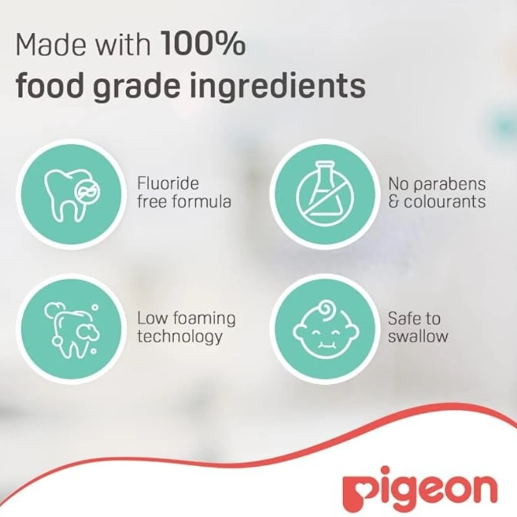Pigeon Baby Tooth Gel 45g – Grape Flavor | 1000ppm Fluoride, Paraben-Free, Low Foaming, Safe to Swallow, Food Grade Ingredients - Damoo