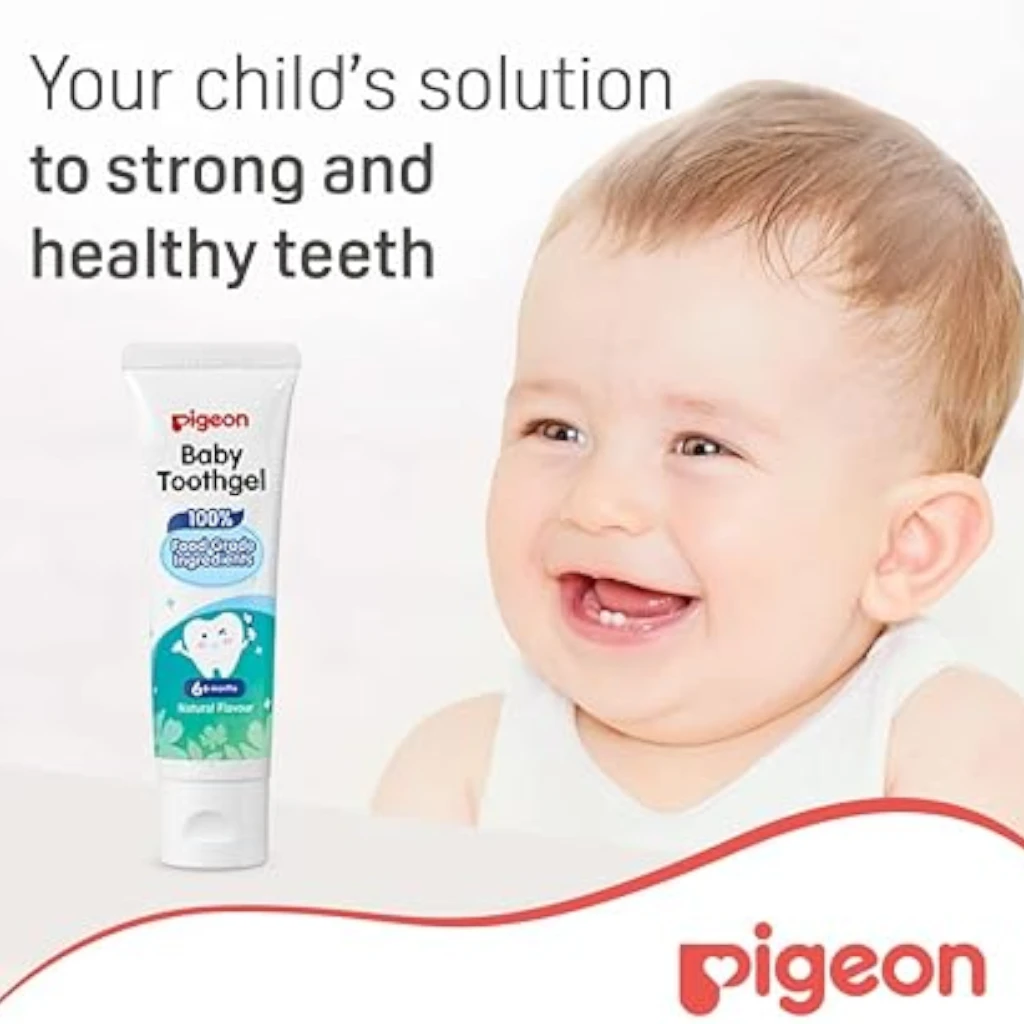 Pigeon Baby Tooth Gel – Natural Flavor, 45g | Fluoride Toothpaste with Food-Grade Ingredients, SLS & Paraben Free, Low Foaming, Enamel Protection for Babies and Toddlers - Damoo