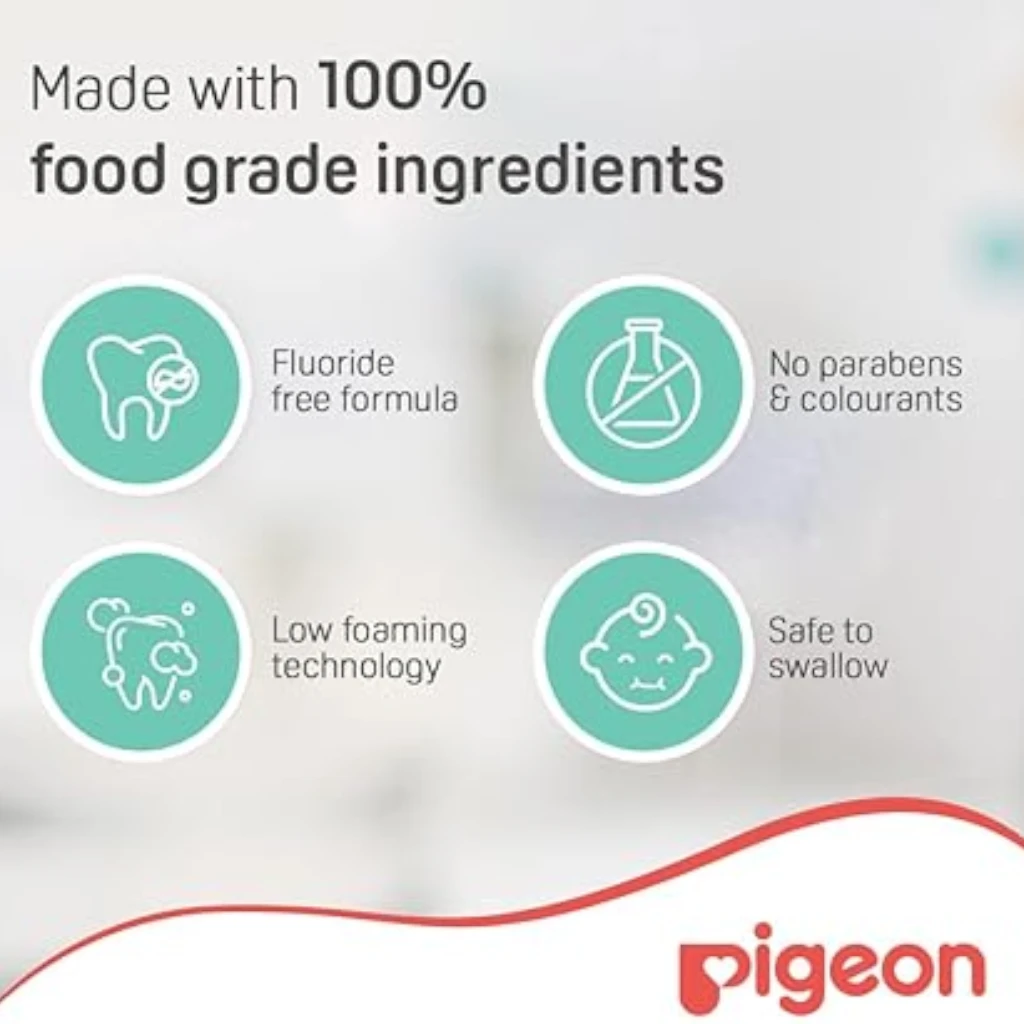 Pigeon Baby Tooth Gel – Natural Flavor, 45g | Fluoride Toothpaste with Food-Grade Ingredients, SLS & Paraben Free, Low Foaming, Enamel Protection for Babies and Toddlers - Damoo