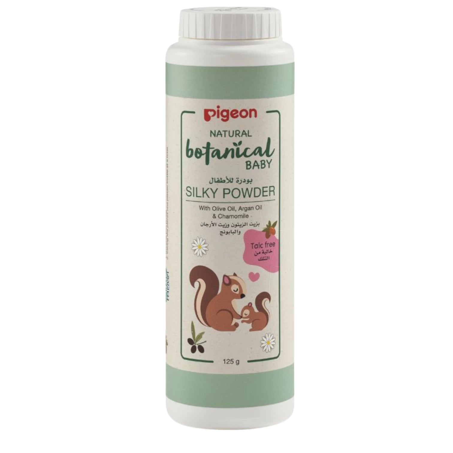 Pigeon Botanical Silky Powder 125g – Talc-Free Baby Powder with Olive Oil, Argan Oil & Chamomile | Safe for Newborns - Damoo