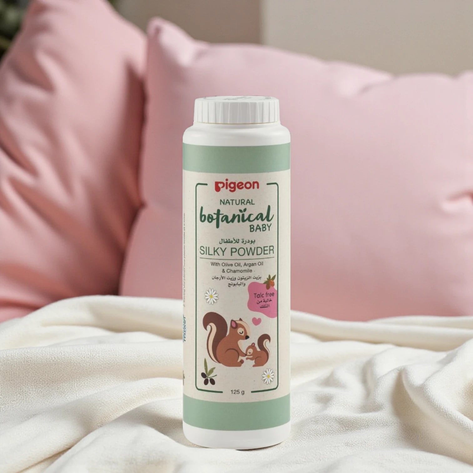 Pigeon Botanical Silky Powder 125g – Talc-Free Baby Powder with Olive Oil, Argan Oil & Chamomile | Safe for Newborns - Damoo