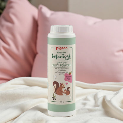 Pigeon Botanical Silky Powder 125g – Talc-Free Baby Powder with Olive Oil, Argan Oil & Chamomile | Safe for Newborns - Damoo
