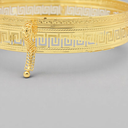 Pilcso Luxury Gold-Plated Round Mirror Tray with Handle and Crystal Flower – Elegant Greek Key Decorative Display Tray for Vanity, Perfume, Sweets & Home Décor – Perfect Gift Idea – by Damoo - Damoo