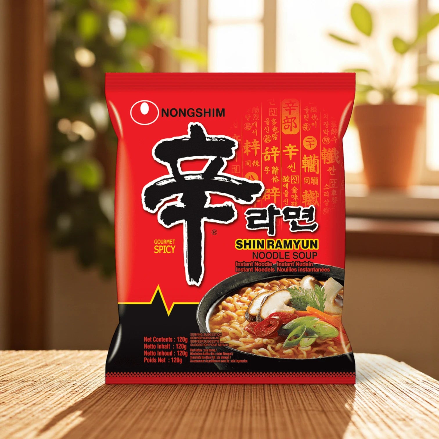Nongshim Shin Ramyun Noodle Soup Gourmet Spicy – 120g | Korean Instant Ramen with Bold Beef Flavor, Mushrooms & Veggies | Soft Chewy Noodles | Quick Meal - Damoo