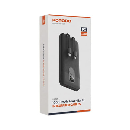 Porodo 10000mAh Fast Charging Power Bank – Built-in Type-C & Lightning Cables, Digital Display, Compact & Lightweight Design, Ideal for Travel & Everyday Use - Damoo