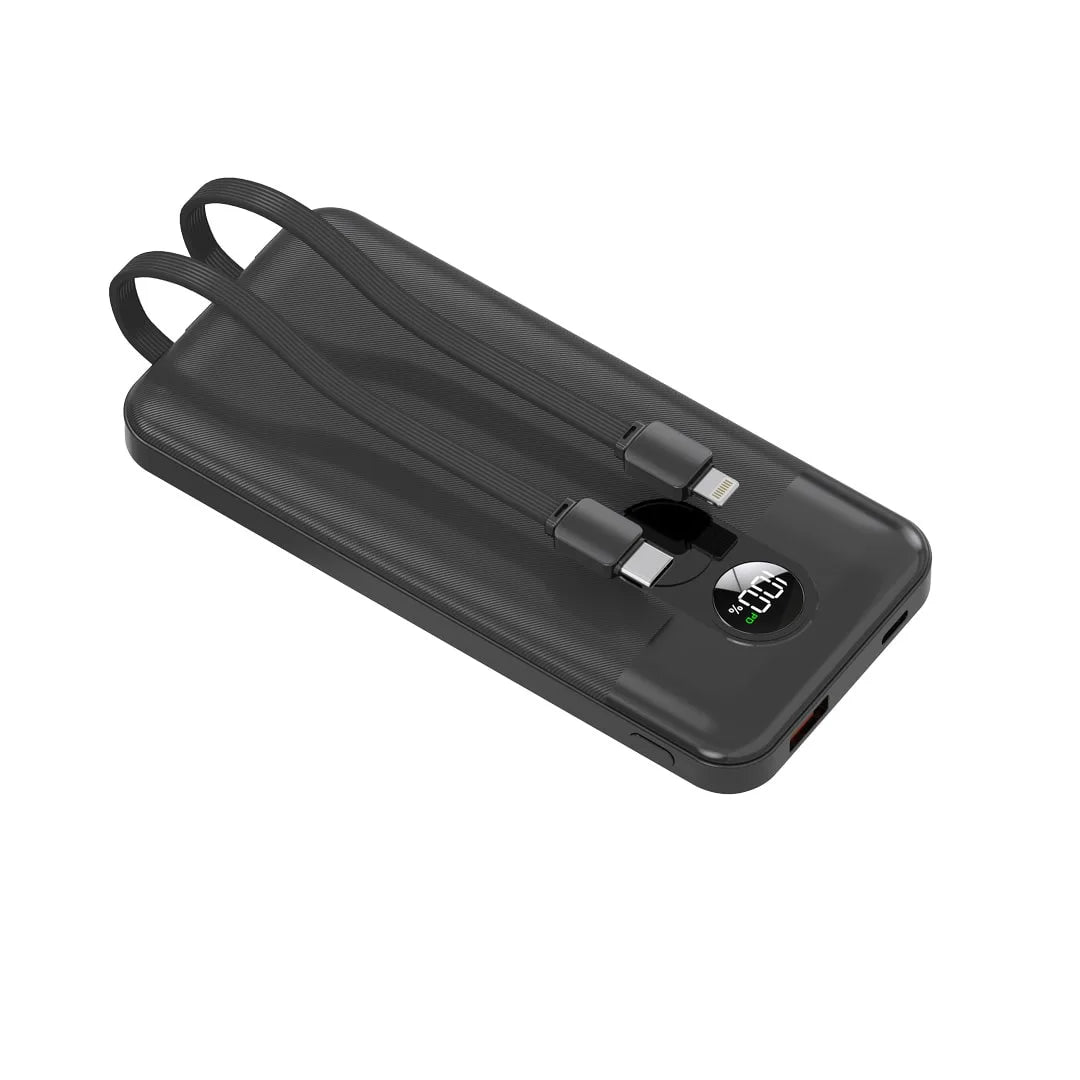 Porodo 10000mAh Fast Charging Power Bank – Built-in Type-C & Lightning Cables, Digital Display, Compact & Lightweight Design, Ideal for Travel & Everyday Use - Damoo