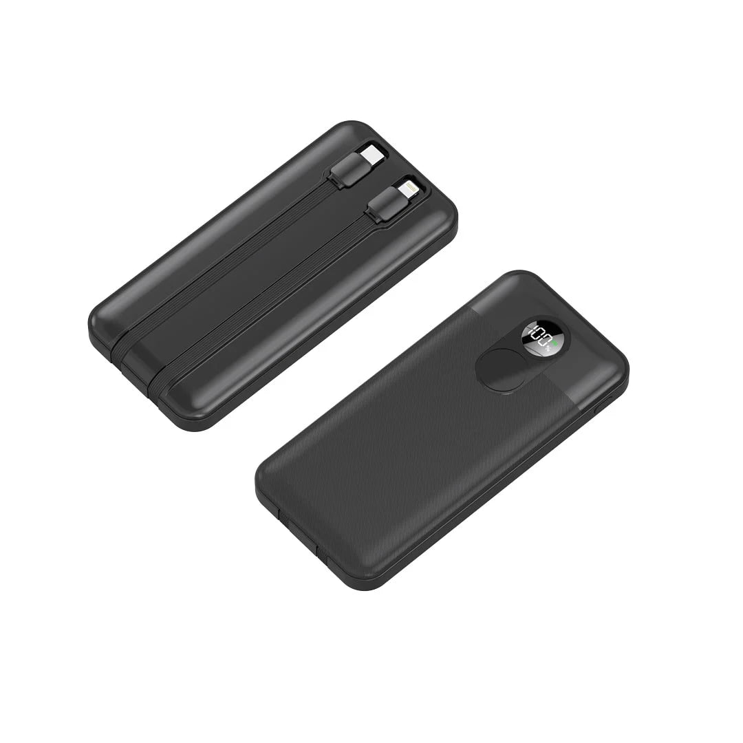 Porodo 10000mAh Fast Charging Power Bank – Built-in Type-C & Lightning Cables, Digital Display, Compact & Lightweight Design, Ideal for Travel & Everyday Use - Damoo