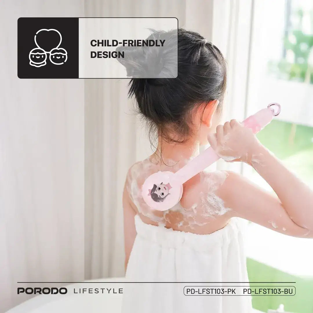 Porodo Lifestyle Kids Electric Bath Brush – 3 Soft Brush Heads, 2-Speed Modes, 1200mAh Rechargeable Battery, Type-C Charging, IPX6 Waterproof, Gentle for Sensitive Skin - Damoo