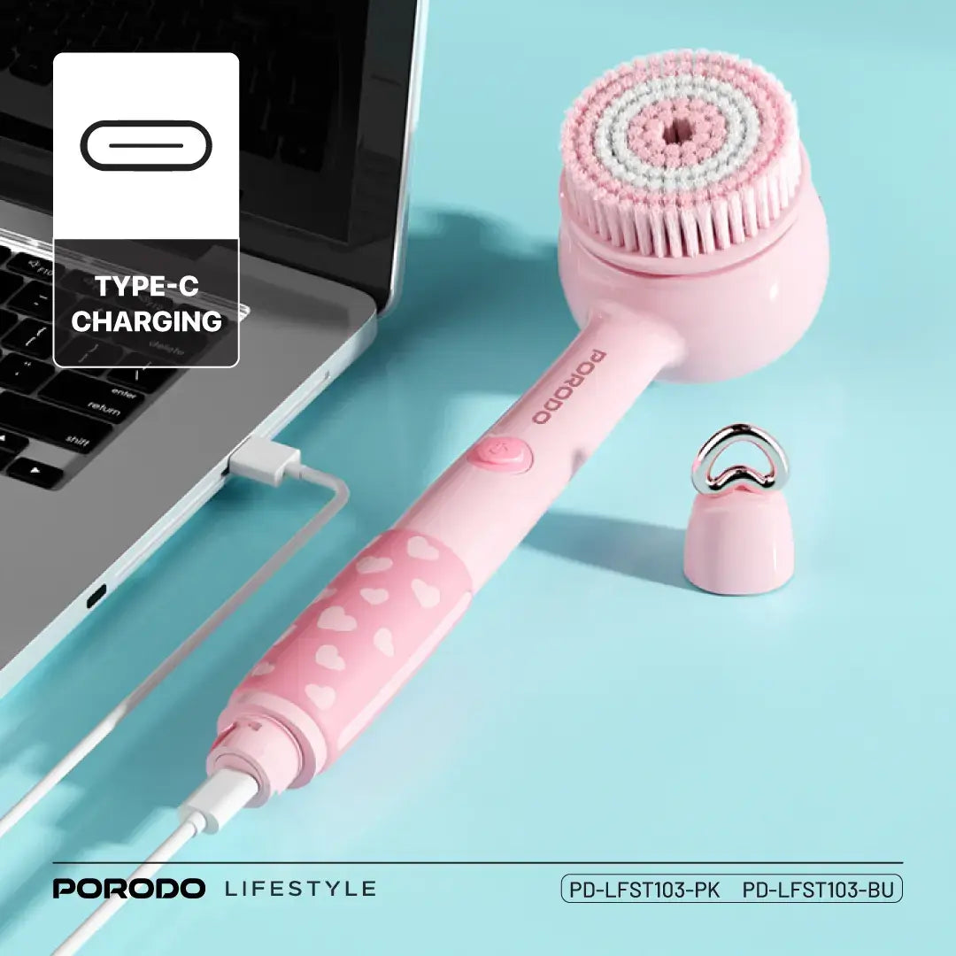 Porodo Lifestyle Kids Electric Bath Brush – 3 Soft Brush Heads, 2-Speed Modes, 1200mAh Rechargeable Battery, Type-C Charging, IPX6 Waterproof, Gentle for Sensitive Skin - Damoo