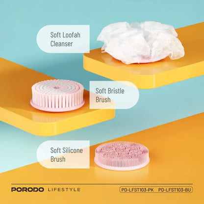 Porodo Lifestyle Kids Electric Bath Brush – 3 Soft Brush Heads, 2-Speed Modes, 1200mAh Rechargeable Battery, Type-C Charging, IPX6 Waterproof, Gentle for Sensitive Skin - Damoo