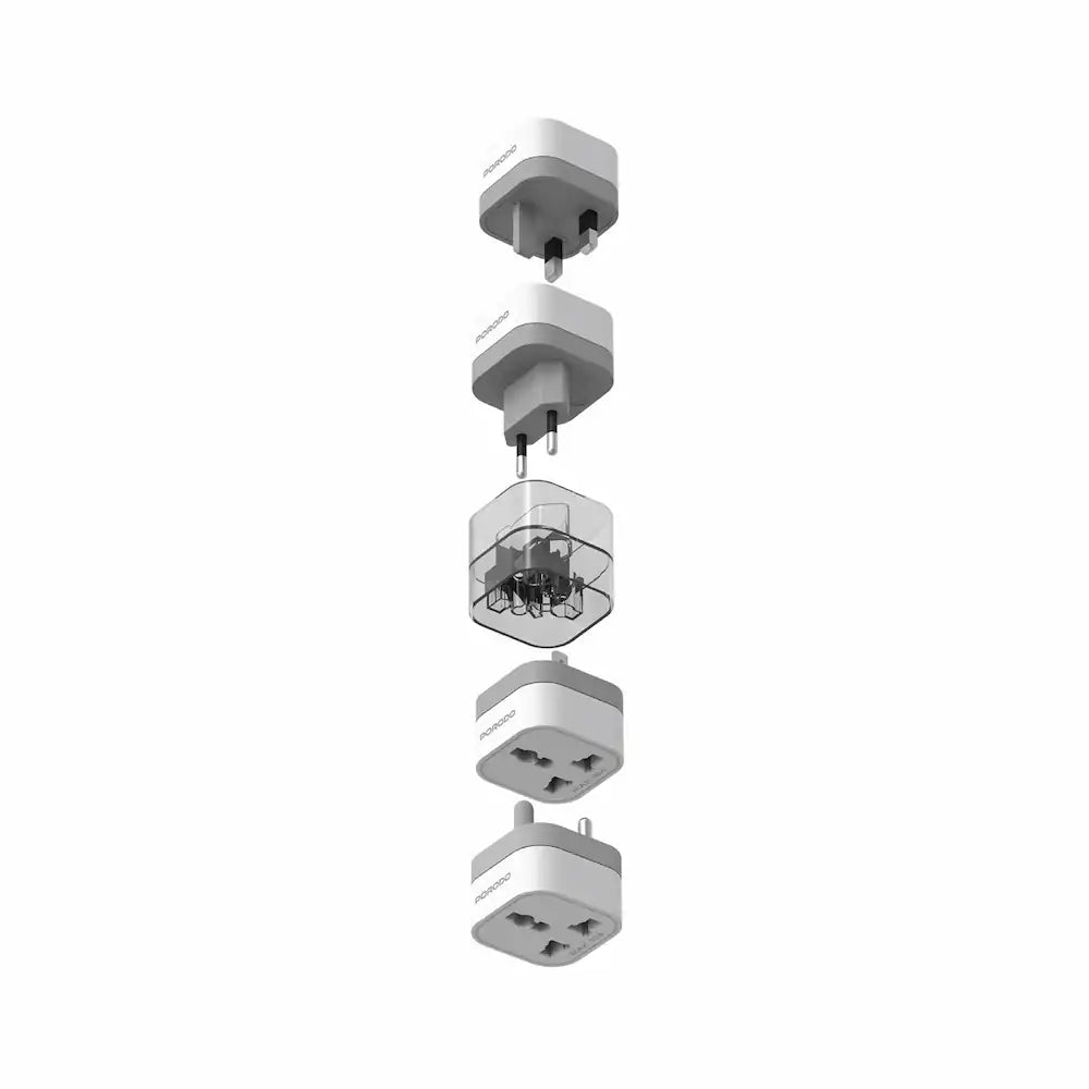 Porodo Universal Travel Adapter | 150+ Country Compatibility | 2500W Power | UK/US/EU/SA Plugs | Compact & Safe Charger - Damoo