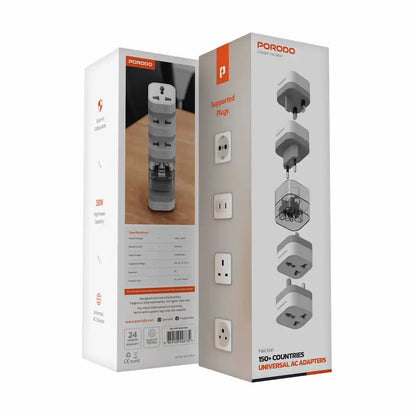 Porodo Universal Travel Adapter | 150+ Country Compatibility | 2500W Power | UK/US/EU/SA Plugs | Compact & Safe Charger - Damoo