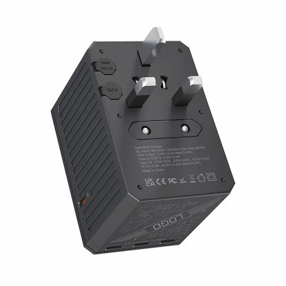Porodo Universal Travel Charger with GaN Tech – PD 65W Fast Charging, 4 USB-C + 1 USB-A Ports, Worldwide Plug Support (UK/EU/US/AU) - Damoo