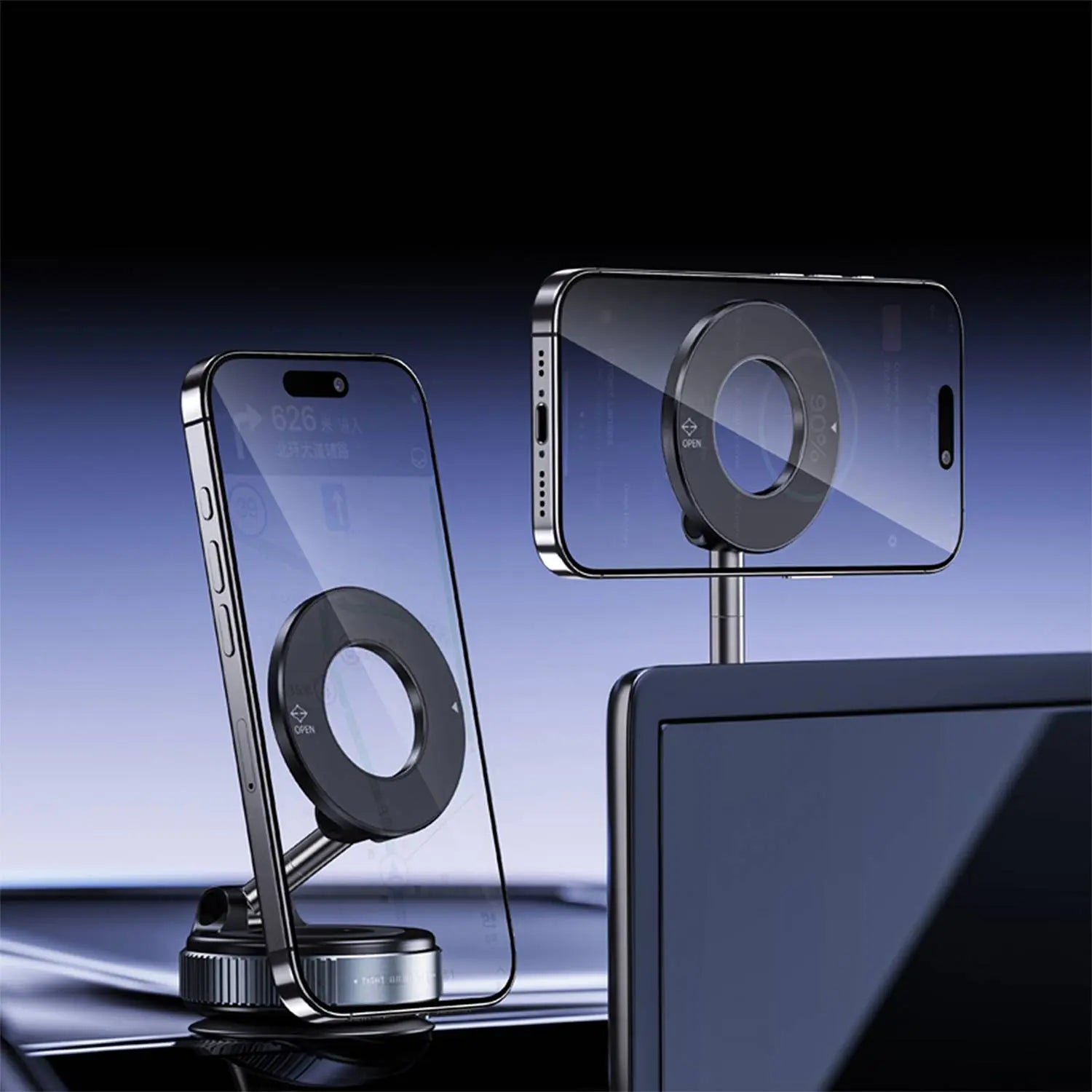 Porodo Vacuseal MagSafe Car Mount, N52 Magnetic Phone Holder with Rotate-Lock, Adjustable 360° View, Strong Suction, One-Hand Operation – for iPhone 15/14/13/12 Series - Damoo