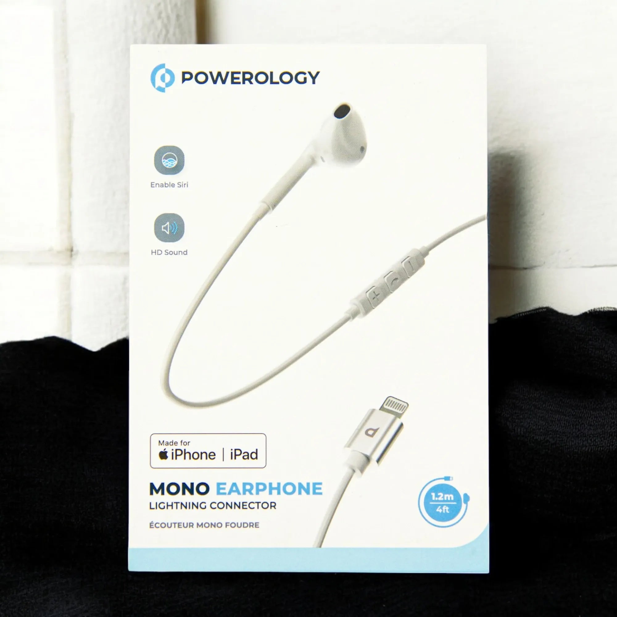 Powerology mono Earphone HD Sound Audio with Lightning Connector – Ear Wired Mono Earphone with Mic, Deep Bass, 1.2m Braided Cable, 14mm Speaker Size for iPhone - Damoo