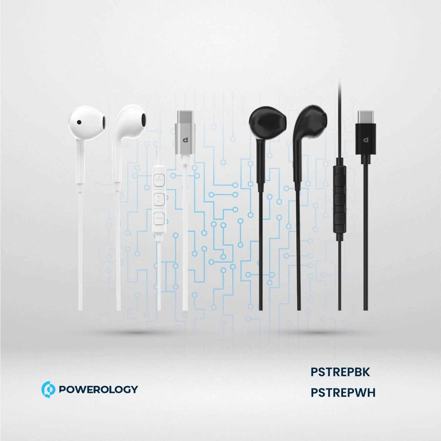Powerology Type-C Stereo Earphones (1.2m) – HD Sound, Comfortable Fit, Compatible with All USB-C Devices including iPhone 15 Series - Damoo